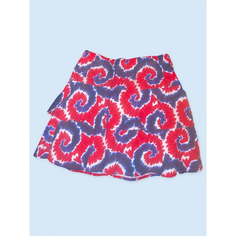 Girls Patriotic Tie Dye Ruffle Skirt Red White Blue 4th of July Tiered Summer